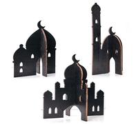 Papierdrachen 3 Different Wooden Mosques for Inserting - Ramadan Decoration - Easy Assembly - Table Decoration Eid Mubarak - Black - Reusable -