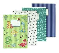 Papierdrachen 4 exercise books for children DIN A4 | lined and squared 32 pages - design dino - for the start of school for primary school pupils - set number 4-16 sheets