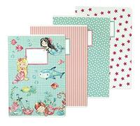 Papierdrachen 4 exercise books for children DIN A4 | lined and squared 32 pages - design mermaid - for the start of school for primary school pupils - set number 1-16 sheets