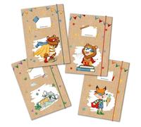 Papierdrachen 4 Pieces High Quality School Folders for Children, A4, Super Hero Animals Postal Folder for Elementary School Students, Collection Folder, Set Number 14