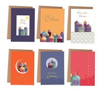 Papierdrachen 6 Folding Cards for Ramadan | 6 Greeting Cards as Folding Cards Including Envelope for Sugar Festival - Greetings to the Family - Stylish Design for Ramadan - Motif Colourful & Gold