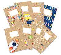Papierdrachen 8 high-quality notebook covers made of paper for children, DIN A5, watercolour motif, notebook cover ideal for school, notebook cover 250 g/m², set number 12