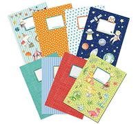 Papierdrachen 8 High-Quality Paper Notebook Covers for Children, DIN A4, Space and Dinos Motif, Notebook Cover, 250 g/m², Set Number 3