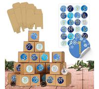 Papierdrachen Advent Calendar 2024 - Boxes for Filling - 24 Boxes for Children - Blue - Brown Boxes Made of 400 g/m² Cardboard for Decorating - Reusable Boxes - Christmas