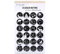 Papierdrachen Advent Calendar 2025 - Number Buttons 35 mm (Pack of 24) in Black and White - Lapel Pins for Decorating Fabric Bags & Bags