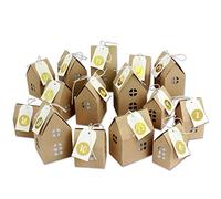 Papierdrachen Advent Calendar for Crafts and Filling - House Set - with Golden Number Stickers - 24 Natural Brown Boxes Made of 400 g/m² Cardboard - 24 Boxes - Christmas Village - Reusable