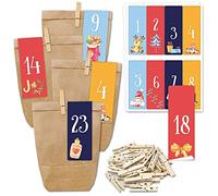 Papierdrachen Advent Calendar for Filling - 24 Gift Bags and 24 Number Stickers and Clips - Cosy Christmas Motif - to Fill and Make Yourself - Christmas - Mini Set No. 271