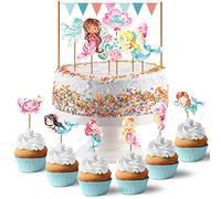 Papierdrachen Cake Topper Mermaid - Cake Decoration Cake Topper 18 Pieces - Decor Pics for Birthday Cakes - Children's Birthday Cake Decoration - Set 1
