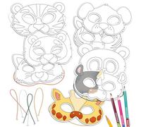 Papierdrachen Craft Set for Children - Paper Masks for Colouring - Animal Worlds - Creative Set - with Elastic Band - 8 Pieces - Children's Birthday - from 3 Years