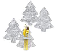 Papierdrachen Cutlery Holder Christmas 2025 - Felt - Grey - Christmas Tree - Pack of 4 - High-Quality Print - Merry Christmas - Elegant & Festive Table Decoration