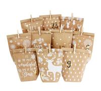 Papierdrachen DIY Advent Calendar for Filling, 24 Printed Gift Bags and 24 Number Stickers and Clips, for Crafting and Gifts, Christmas, Motiv: White Cosy Winter