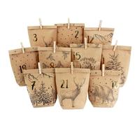 Papierdrachen DIY Advent Calendar for Filling, 24 Printed Gift Bags and 24 Number Stickers and Clips, for Crafting and Gifts, Christmas, Motif cosy winter, black