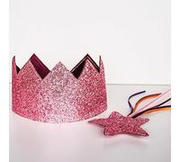 Papierdrachen Glitter Crown and Wand in Pink - for Dressing Up for an Unforgettable Birthday Party or Fancy Dress Party - Magical Playing Experience - Set 1