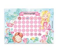 Papierdrachen Reward Chart Set for Children as Tear-Off Pad 10 Sheets - Motivational Concept as Educational Aid - with Great Stickers for Boys and Girls - Mermaid Motif Set 5