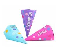 Papierdrachen School Cone Set - 3 Sibling Cones - Turquoise, Purple & Pink - 24.5 cm - Includes 3 Bags, Stickers & Decorative Foam Rubber Stickers - Age 3+