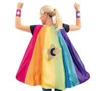 Papierdrachen Superhero Set Star Rainbow Women's Cape Cuffs Tiara Action and Fantasy Carnival and Fancy Dress Costume