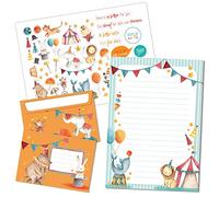 Papierdrachen Writing Paper Set - 50 Colourfully Printed Sheets - Writing Paper with Sticker Sheet - 20 Printed Envelopes - Gift Idea for Children - Circus
