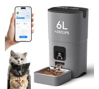 PAPIFEED Automatic Cat Feeder Upgrade, WiFi Pet Feeder with APP Control for Remote Feeding, Detachable for Easy Clean, Dual Power Supply,1-10 Meals Per Day for Multiple Pets(Gray)