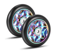 Papiivan 2 Pcs Scooter Accessories 110mm Colorful PU Wheels With Bearings - Thick Stunt Car Wheels (Black)