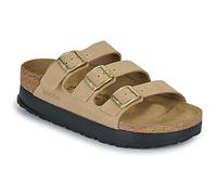 Women's Birkenstock Women's Florida Flex Platform Nubuck Leather Narrow Fit Sandcastle - Cream/Brown - Size: 3