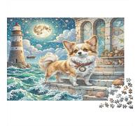 Papillon 1000-piece Premium Paper Jigsaw Puzzle Seniors Adults Corgi by Lighthouse Puzzle Enthusiasts Mental Stimulation Brain Teaser Home Decoration Solo Play Game 70x50cm/1000pcs
