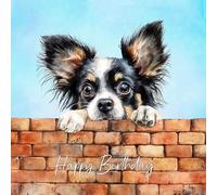 Papillon Black Dog Art Square Birthday Card