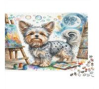 Papillon Cardboard Yorkshire Terrier Artist with Easel And Paints Premium Jigsaw Puzzle for Seniors Brain Training 38x26cm/1000pcs
