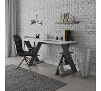 Decortie Papillon Desk With Bookshelf Storage Legs Modern Minimalist Workspace Desk White Anthracite Grey 137X75X60 Cm
