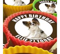 Papillon Dog - 20 x 5cm Personalised Edible Cupcake Toppers on Premium Icing