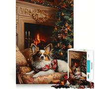 Papillon Dog by Fireplace 1000 Piece Jigsaw Puzzle for Teenagers Wise Think Toy Easy Leisure Tight Cut Amazing Present (50x75cm)