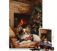 Papillon Dog by Fireplace 1000 Piece Jigsaw Puzzle for Teenagers Wise Think Toy Easy Leisure Tight Cut Amazing Present (50x75cm)
