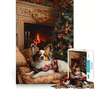 Papillon Dog by Fireplace Jigsaw Puzzles for Adults 1000 Pieces Mind Skill Toy Slow Enjoy Design Assembly Lovely Gift (38x52cm)