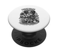 Papillon dog drinking ice coffee motorbike retro DIGOR PopSockets Adhesive PopGrip
