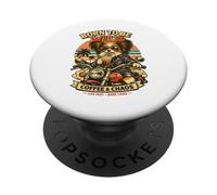 Papillon dog drinking ice coffee on a motorbike DIGOR PopSockets Adhesive PopGrip