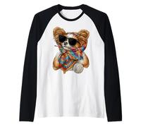 Papillon Dog Granny Square Crochet Yarn Crocheting Lover Raglan Baseball Tee