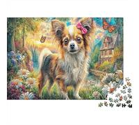 Papillon Dog Jigsaw Puzzles Dog in Vibrant Flowers 1000Pc for Adults Kids Great Gift Idea 70x50cm/1000pcs