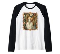 Papillon Dog Red and White Vintage Design Raglan Baseball Tee