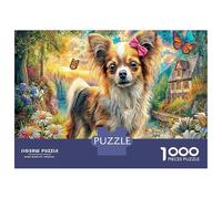 Papillon Dog Thick Cardboard Corgi in A Flower Garden Jigsaw Puzzle Bundle Family Puzzle Lovers Stress Relief Puzzle Brain Training Game Ideal Leisure Gift 52x38cm/1000pcs