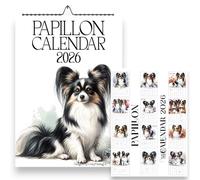 Papillon Dog Wall Calendar 2026, A4 Size 21.0 x 29.7 cm, Monthly Format with UK & US Holidays, Metal Binding, Papillon Calendars, Canine Calendar, Papillons 2026, Handmade