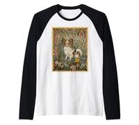 Papillon Dog William Morris Floral Art Vintage Raglan Baseball Tee