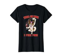 Papillon Dog Yoga or Wine I Feel Fine - DIGOR Funny Value Graphic T-Shirt, Women, Black, S