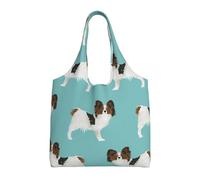 Papillon Dogs Cute Toy Spaniel Dog,Reusable Tote Bags Grocery Bags Large Capacity Canvas Shopping Shoulder bag