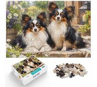 Papillon Dogs Flower Garden Wooden Puzzle 300 Pieces | Section-by-section building: a simple way to organise the image in spare time.