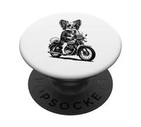 Papillon drinking ice coffee on a motorbike DIGOR retro PopSockets Adhesive PopGrip