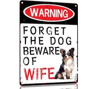 Papillon Funny Metal Garage Signs For Men Room Decor Little Man Cave Sign Vintage Bar Home Pub Office Wall Decorations,Forget The Dog Beware Of Wife Tin Signs 8x12 Inch