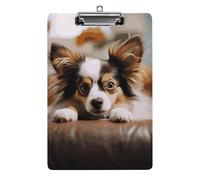 Papillon Lying on Tummy Clipboard Retractable Hanging Tab Clip Board Plastic Clipboard Nursing Clipboards Nurse, Doctor, Cute Design for Standard Size 12.5 X 8.5Inch