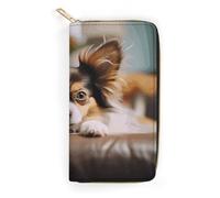 Papillon Lying on Tummy Leather Wallet, Bifold Stylish Wallets, Credit Card Holder for Passport Covers, Purse Passport Bag for Men Women