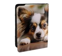 Papillon Lying on Tummy Passport Holder for Travel,RFID Passport Cover Wallet PU Leather Passport Card Holder Case Cute Passport Protector for Women Men