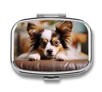 Papillon Lying On Tummy Pill Box Cute Square Pill Case Portable Medicine Tablet Vitamin Holder Organizer for Purse Pocket