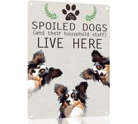 Papillon Metal Sign Spoiled Dog Lives Here Vintage Metal Tin Signs Novelty Dog Sign Coffee Bar Pub Farmhouse Country Home Decor for Dog Lover 8x12 Inch